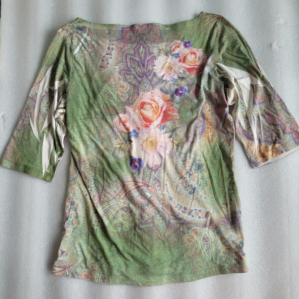 Floral Paisley Boho Fairycore Top Green Y2K Style Medium - Large - Picture 6 of 10